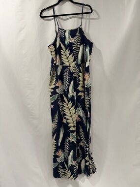 SHEIN Navy Tropical Leaf Jumpsuit with Pastel Accents